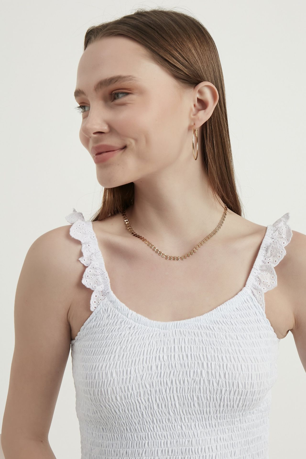 V Neck Smocked Cropped Top