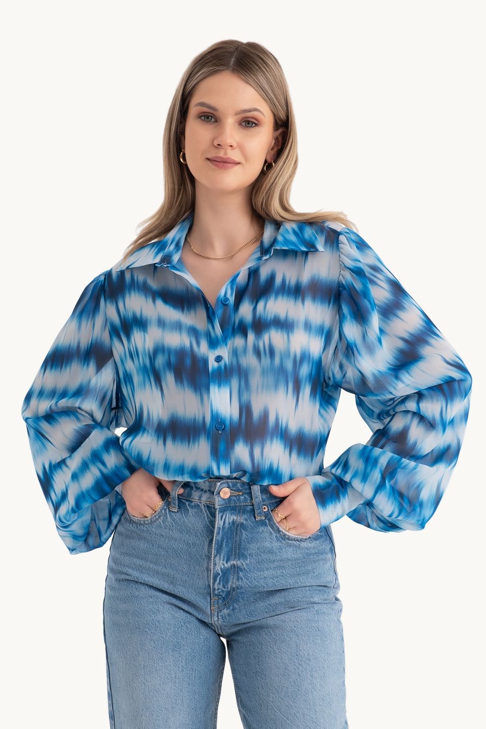 Abstract Chiffon Loose Sleeves Relaxed Shirt