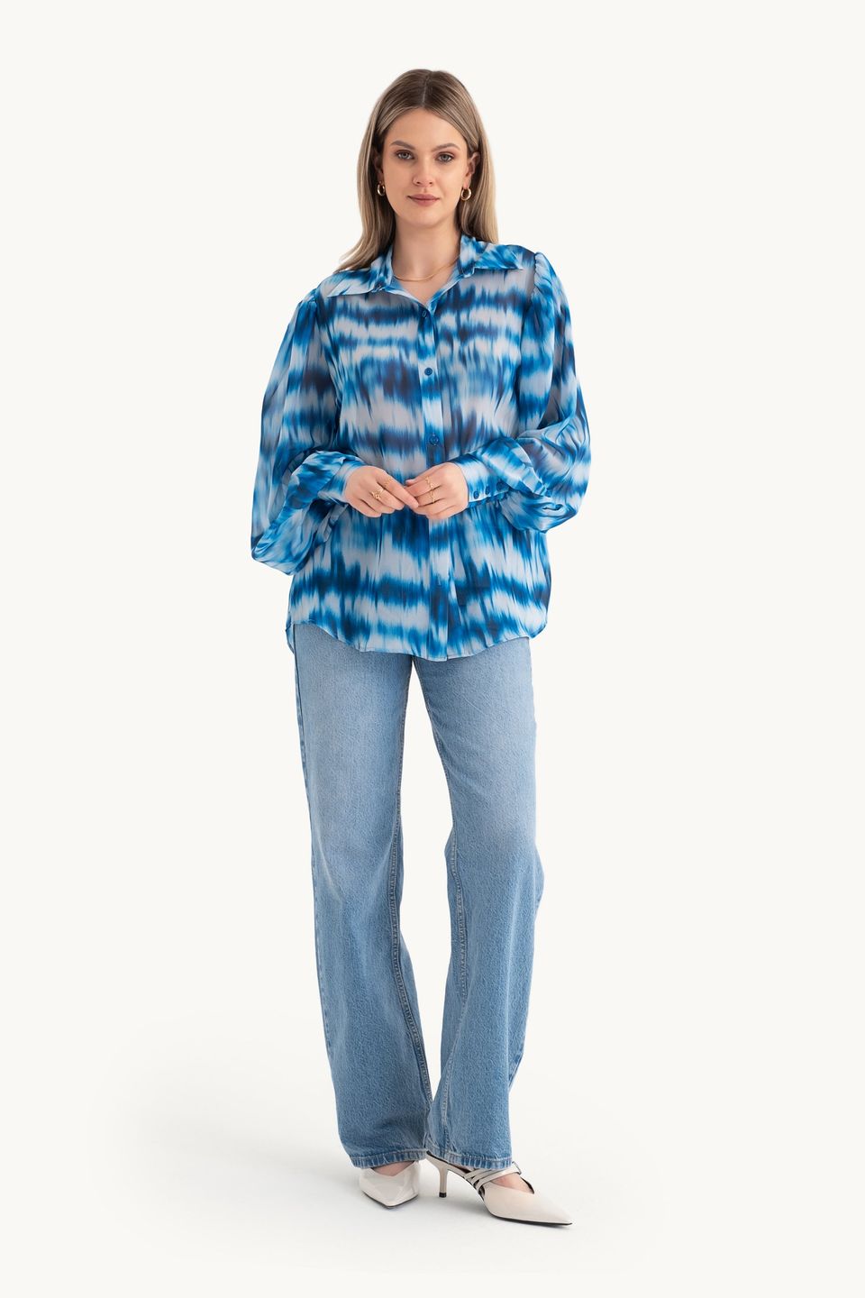 Abstract Chiffon Loose Sleeves Relaxed Shirt