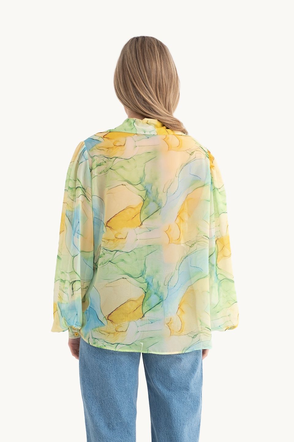 Abstract Chiffon Loose Sleeves Relaxed Shirt