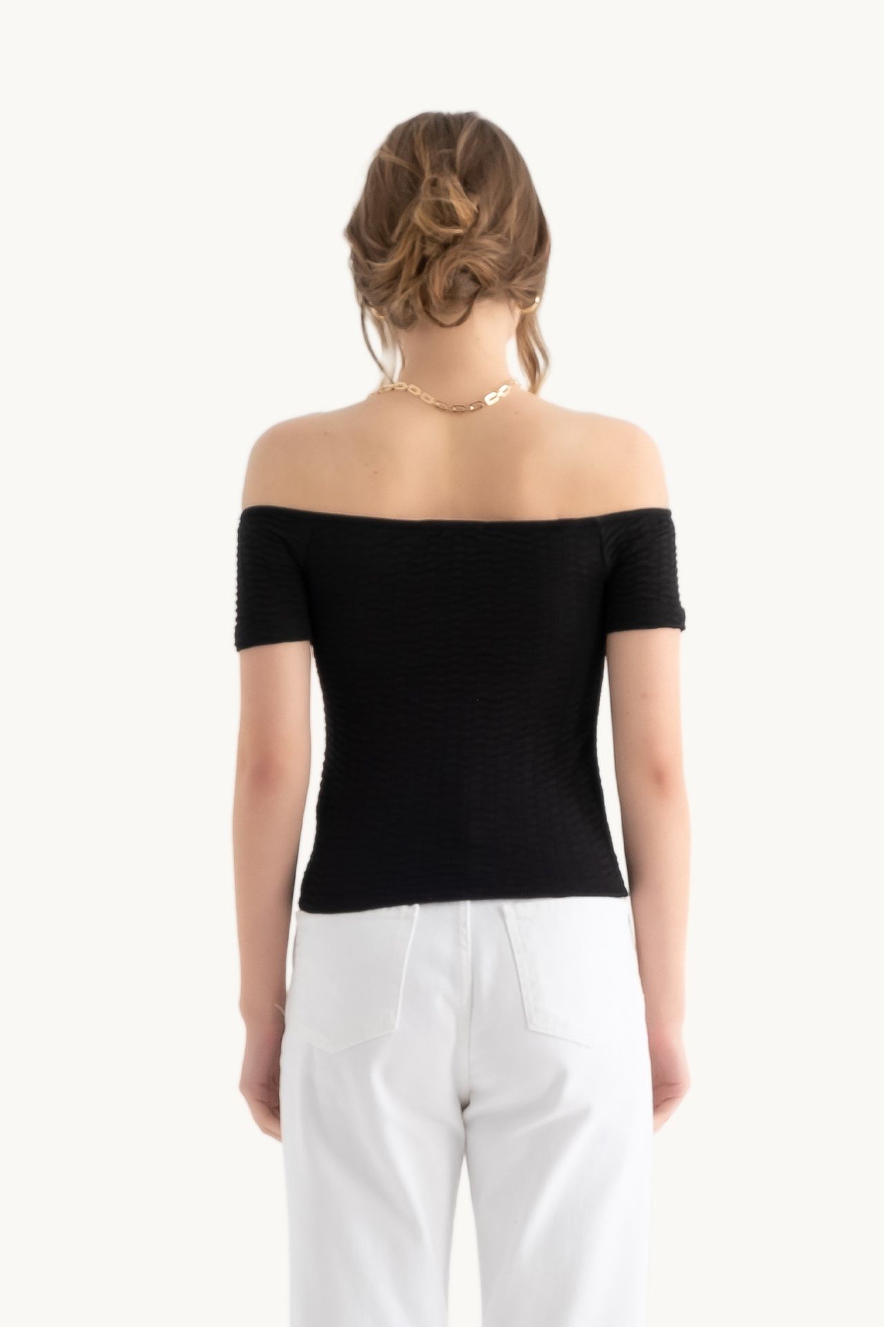 Off Shoulder Short Sleeve Crop Top