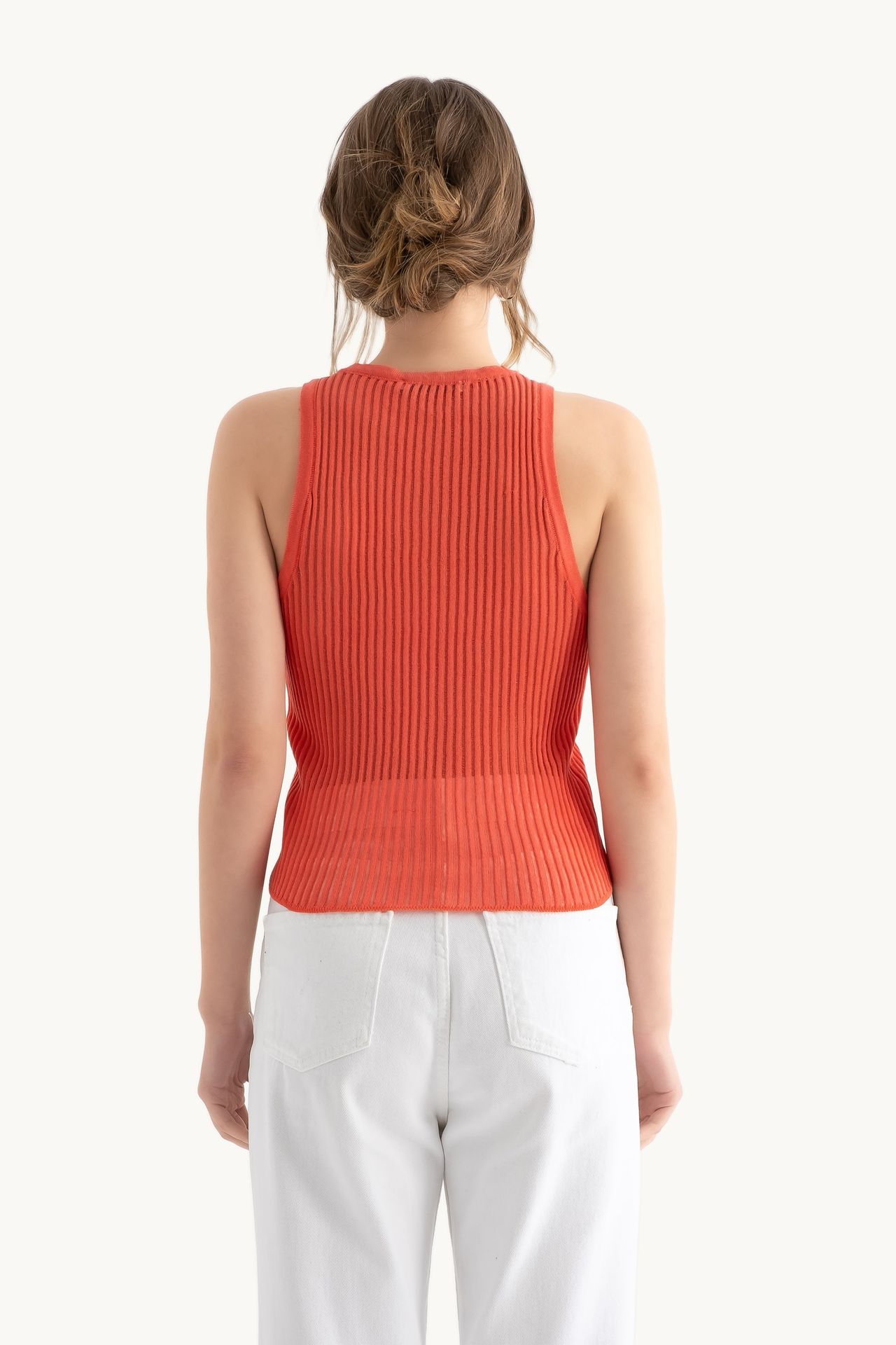 Round Neck Ribbed Mesh Tank Top