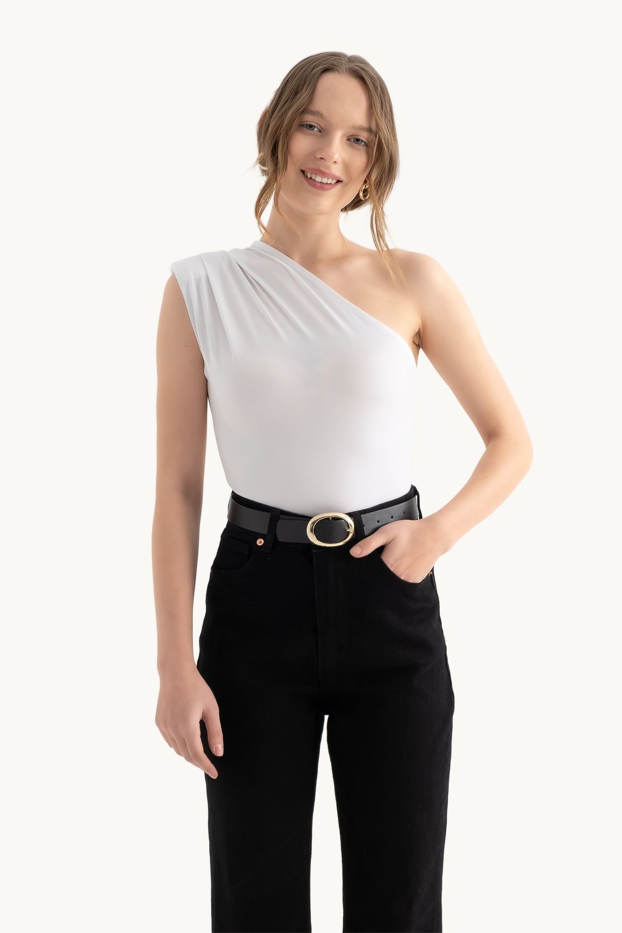 One Shoulder Ruched Cap Sleeve Body