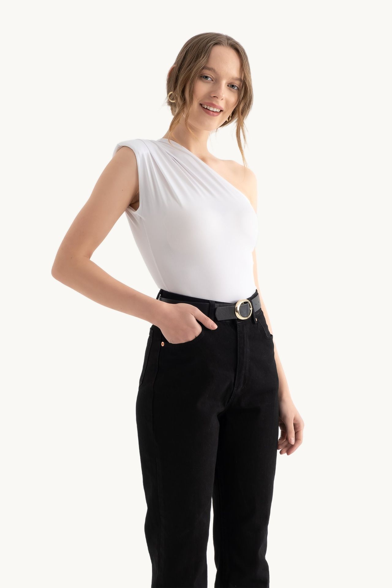 One Shoulder Ruched Cap Sleeve Body