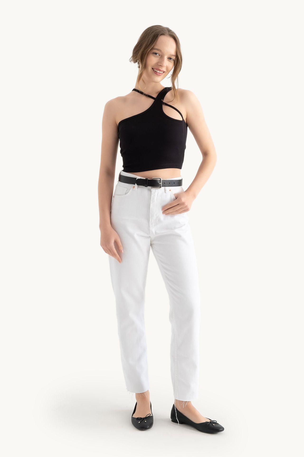 One Shoulder Sleeveless Basic Crop Top