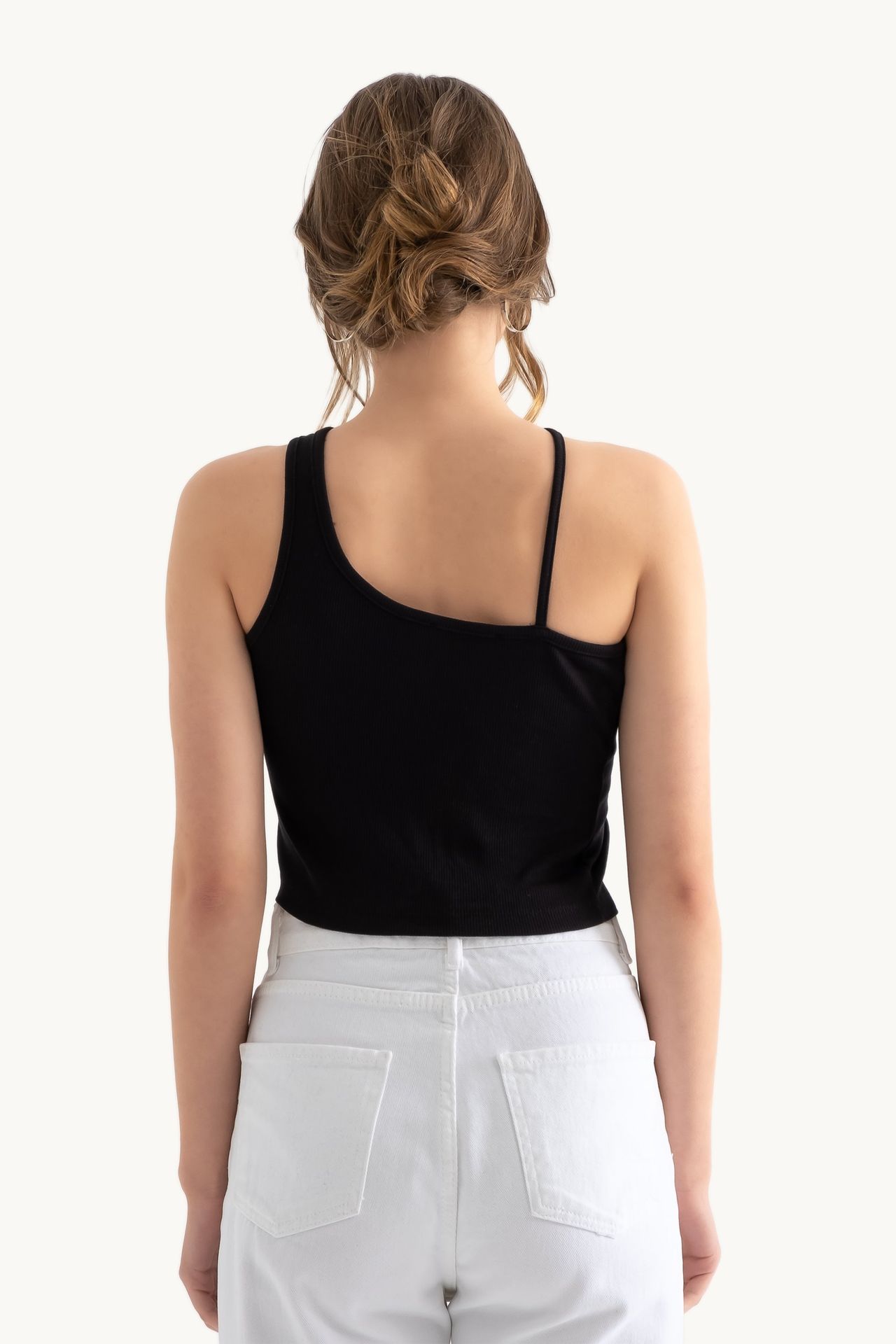 One Shoulder Sleeveless Basic Crop Top