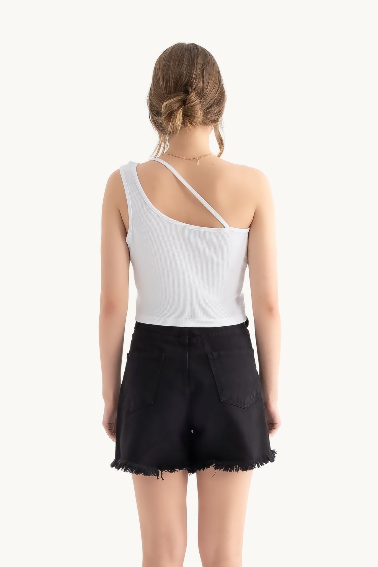 One Shoulder Sleeveless Basic Crop Top