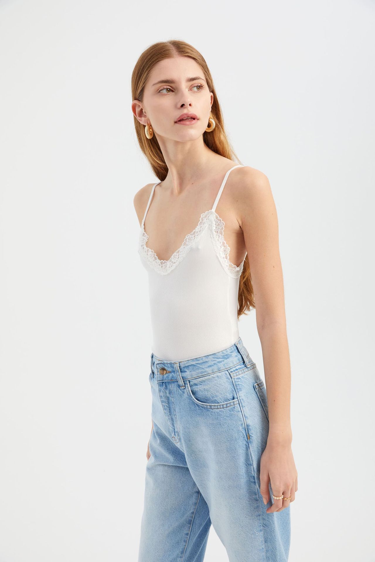 V Neck Cropped Tank Top with a Lace Detail