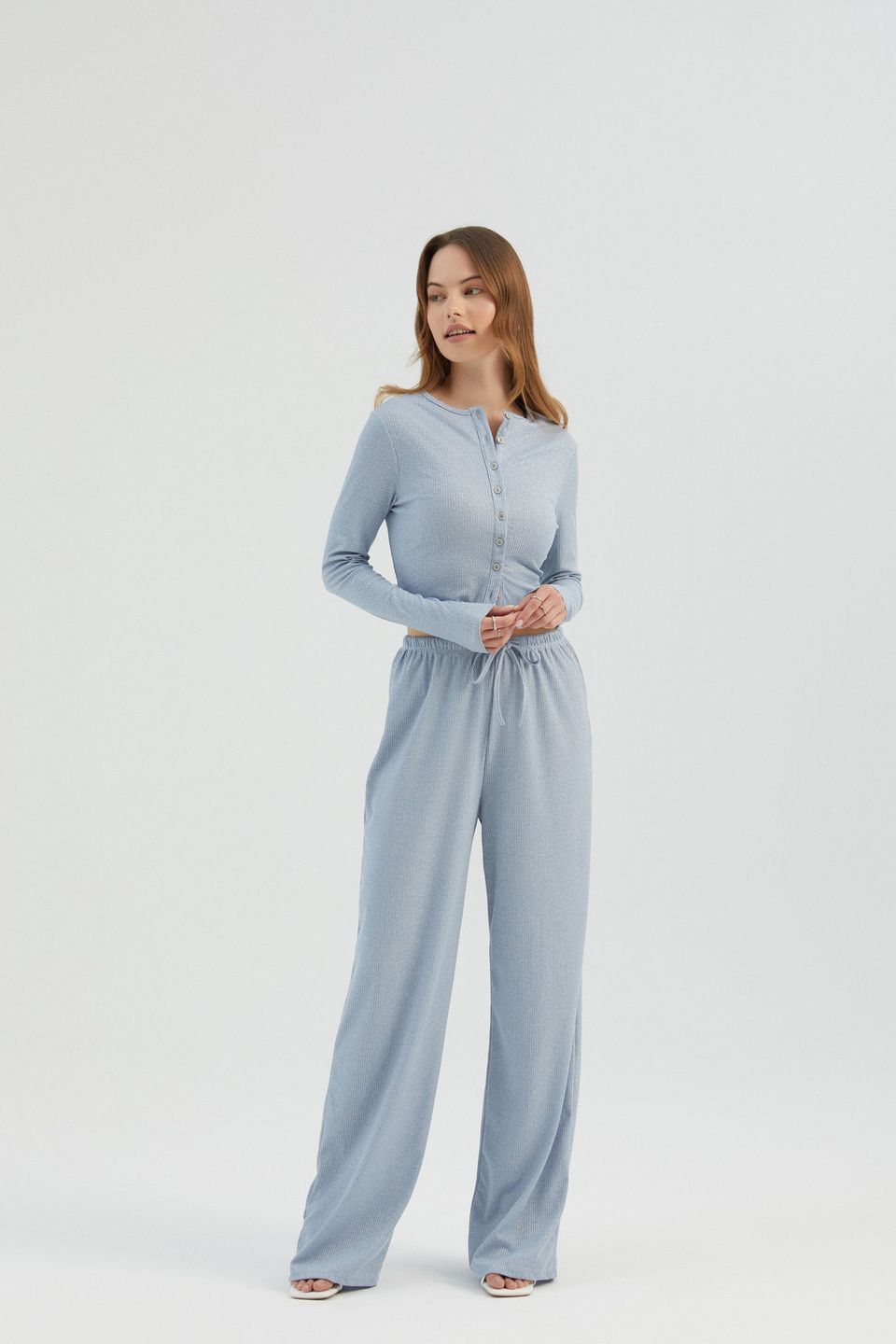 Buttoned Ribbed Long Sleeve Top