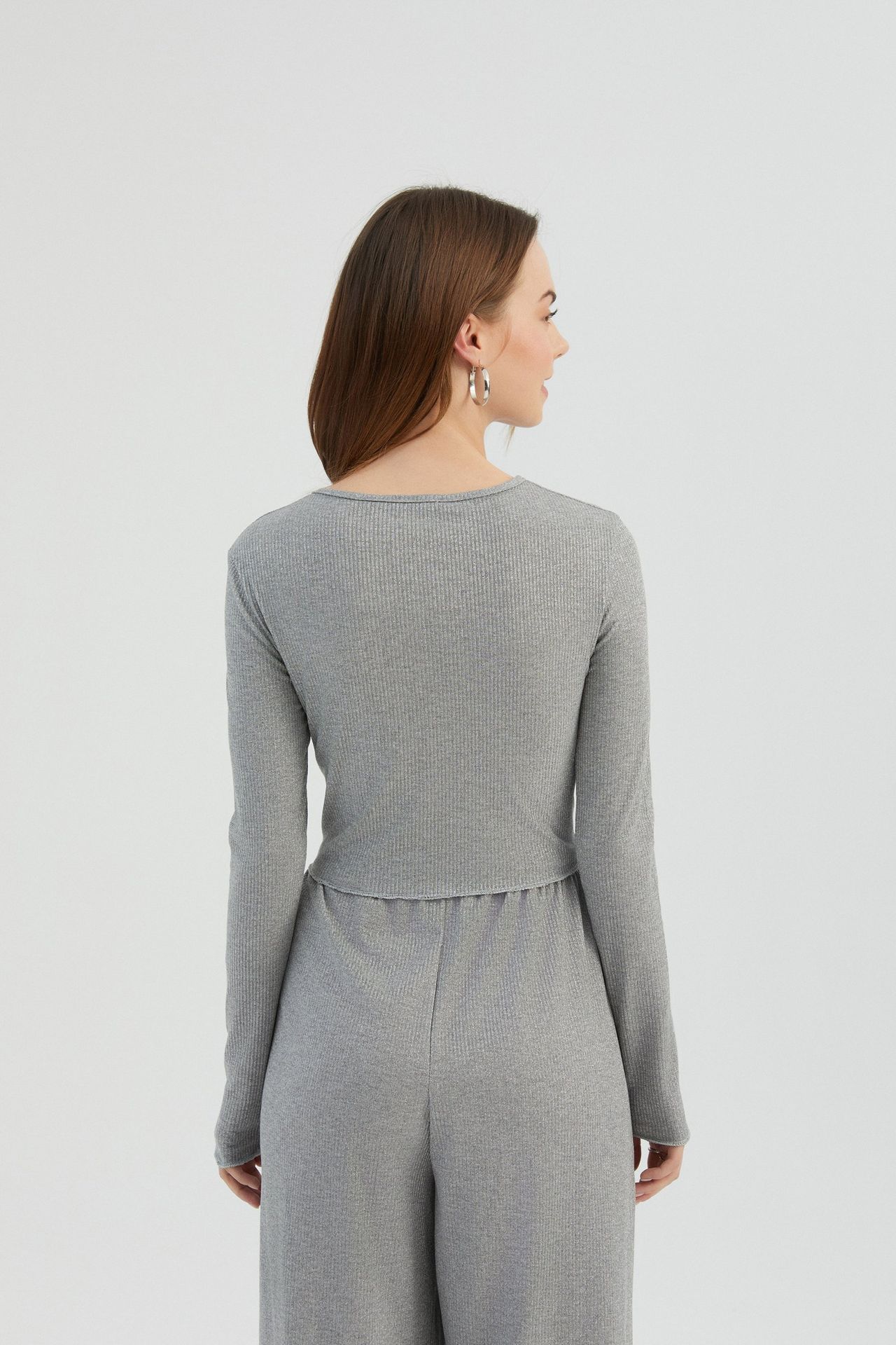 Buttoned Ribbed Long Sleeve Top