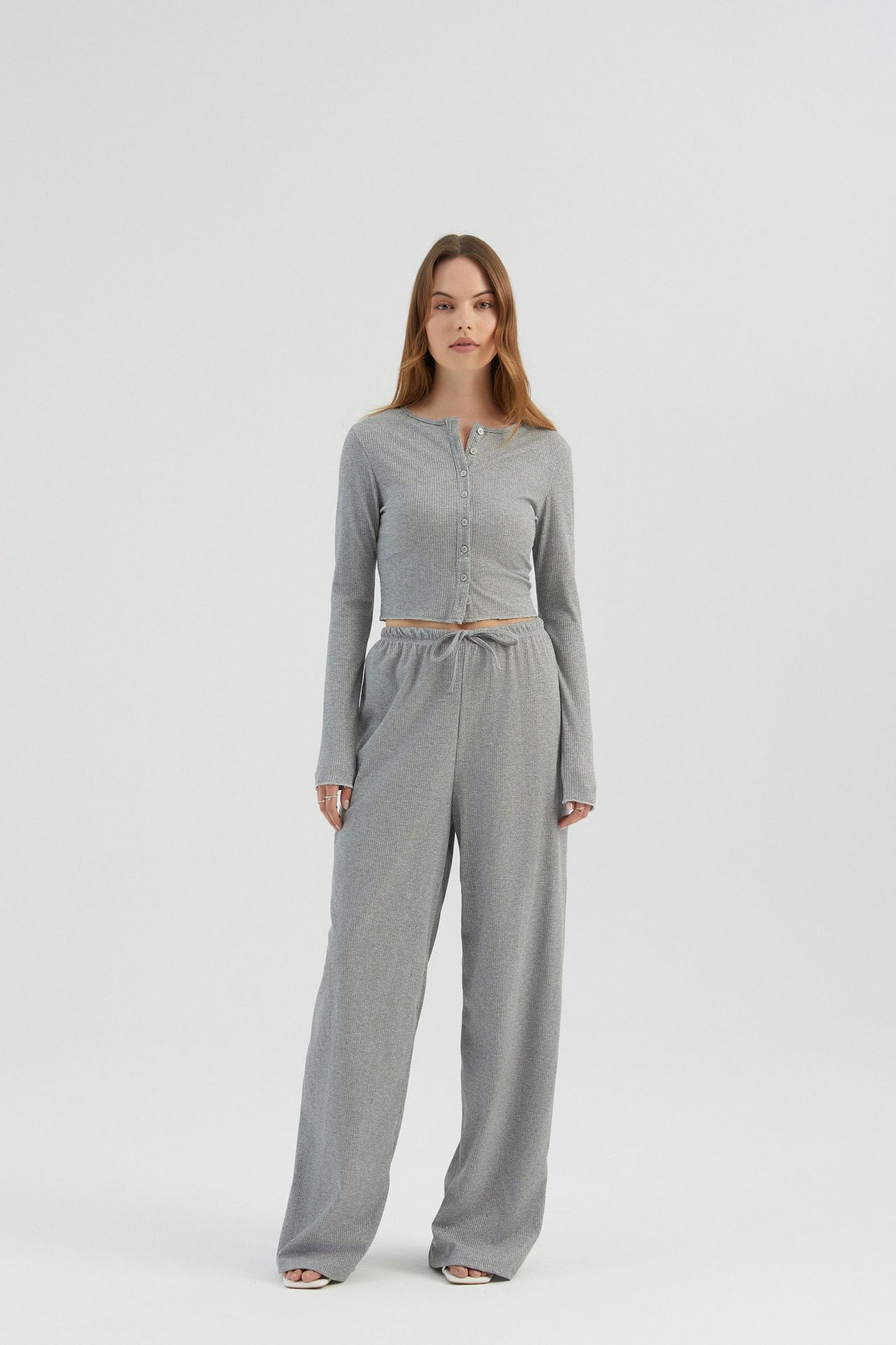 Buttoned Ribbed Long Sleeve Top