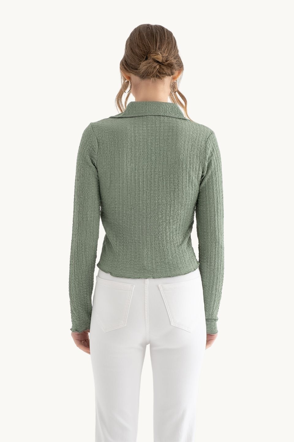 Polo Neck Buttoned Long Sleeve Top