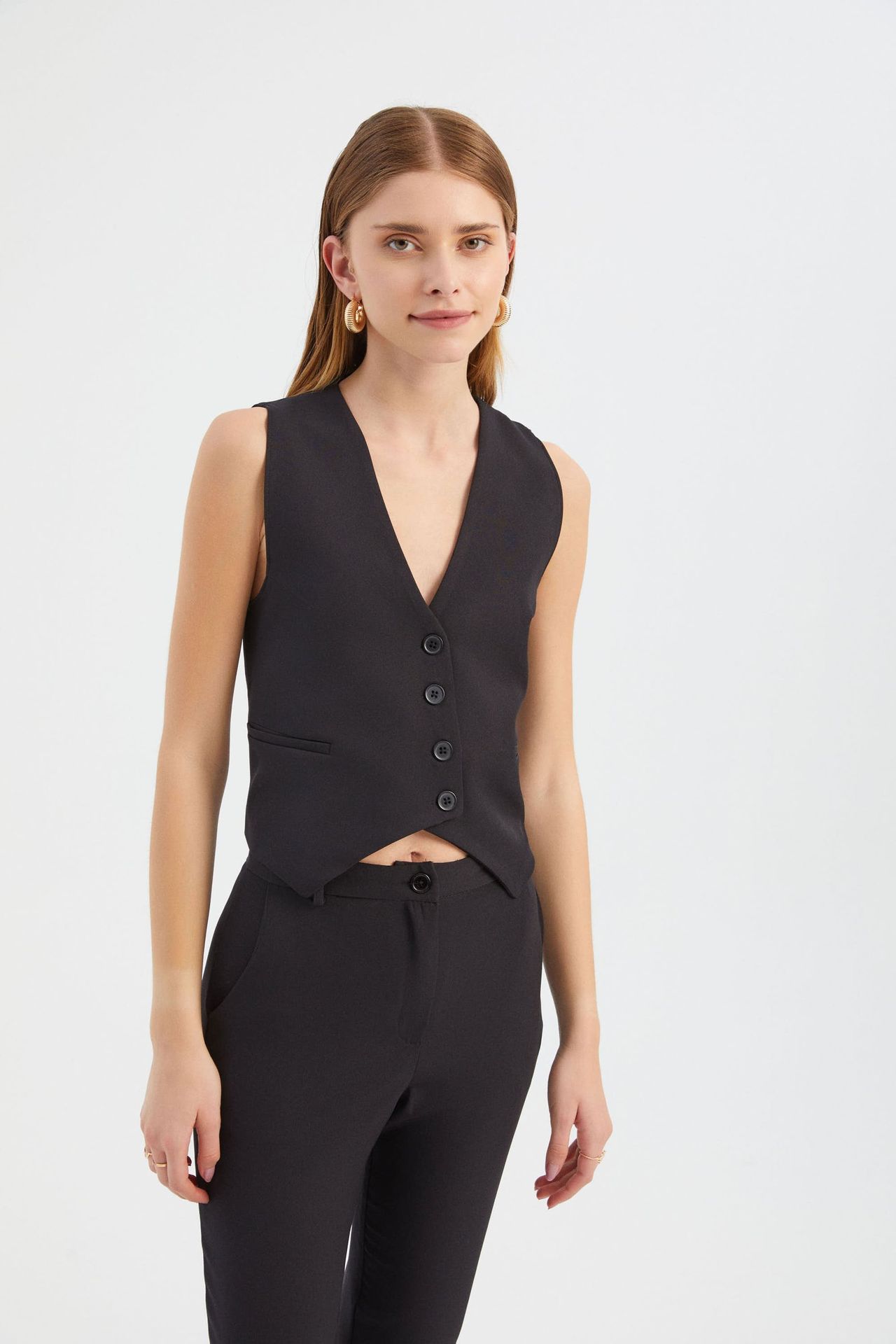 V Neck Buttoned Waistcoat