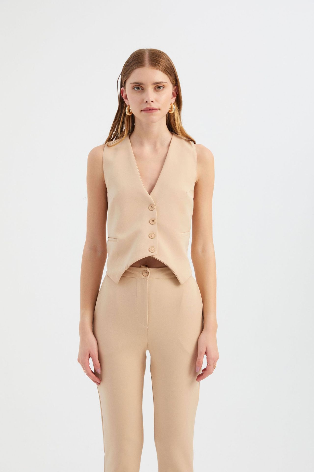 V Neck Buttoned Waistcoat