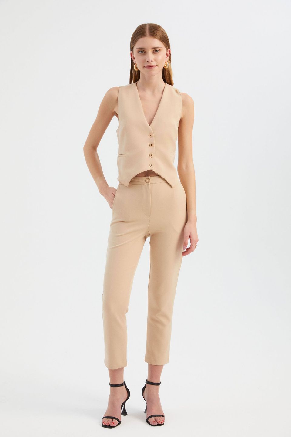 V Neck Buttoned Waistcoat
