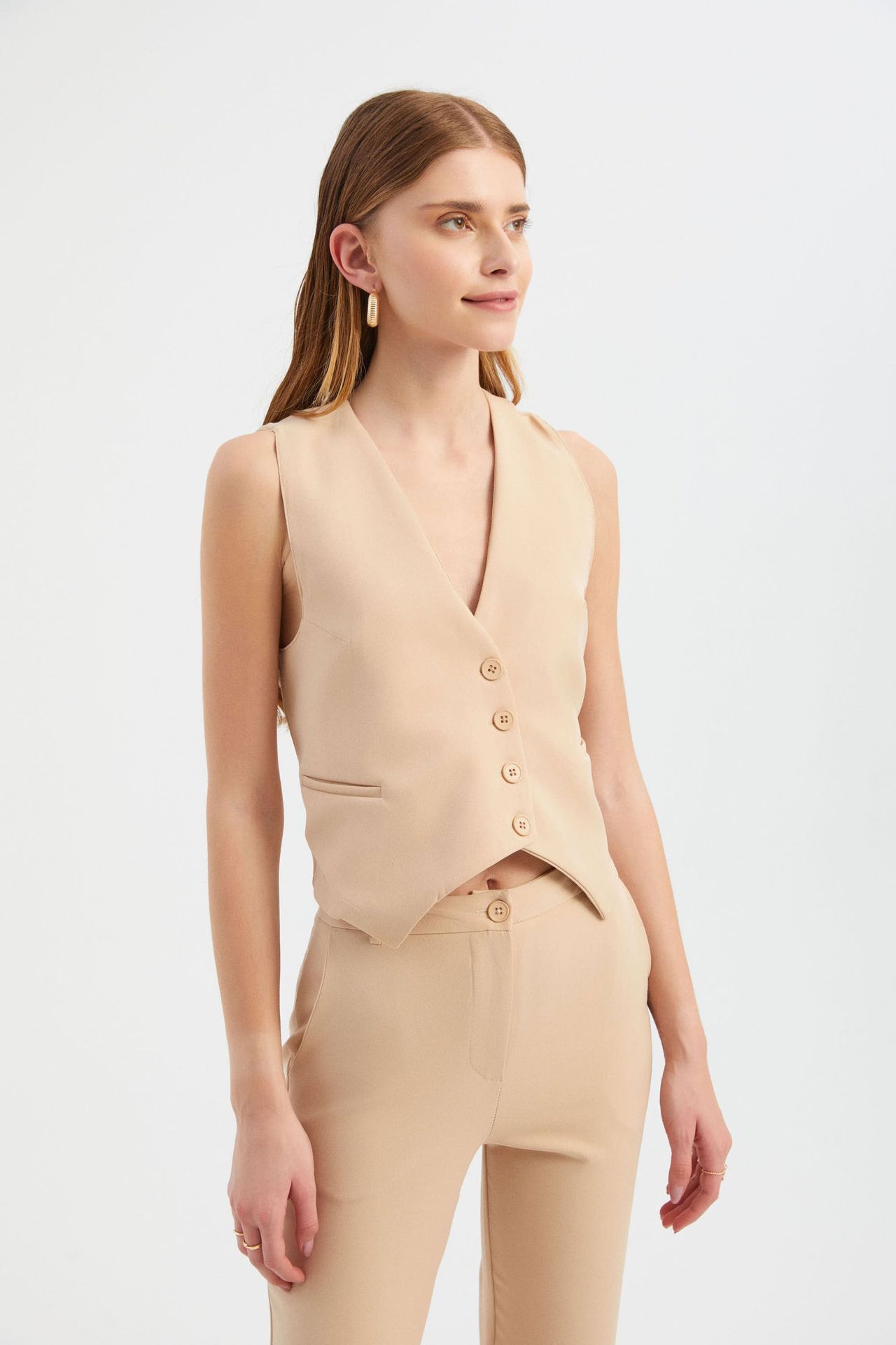 V Neck Buttoned Waistcoat
