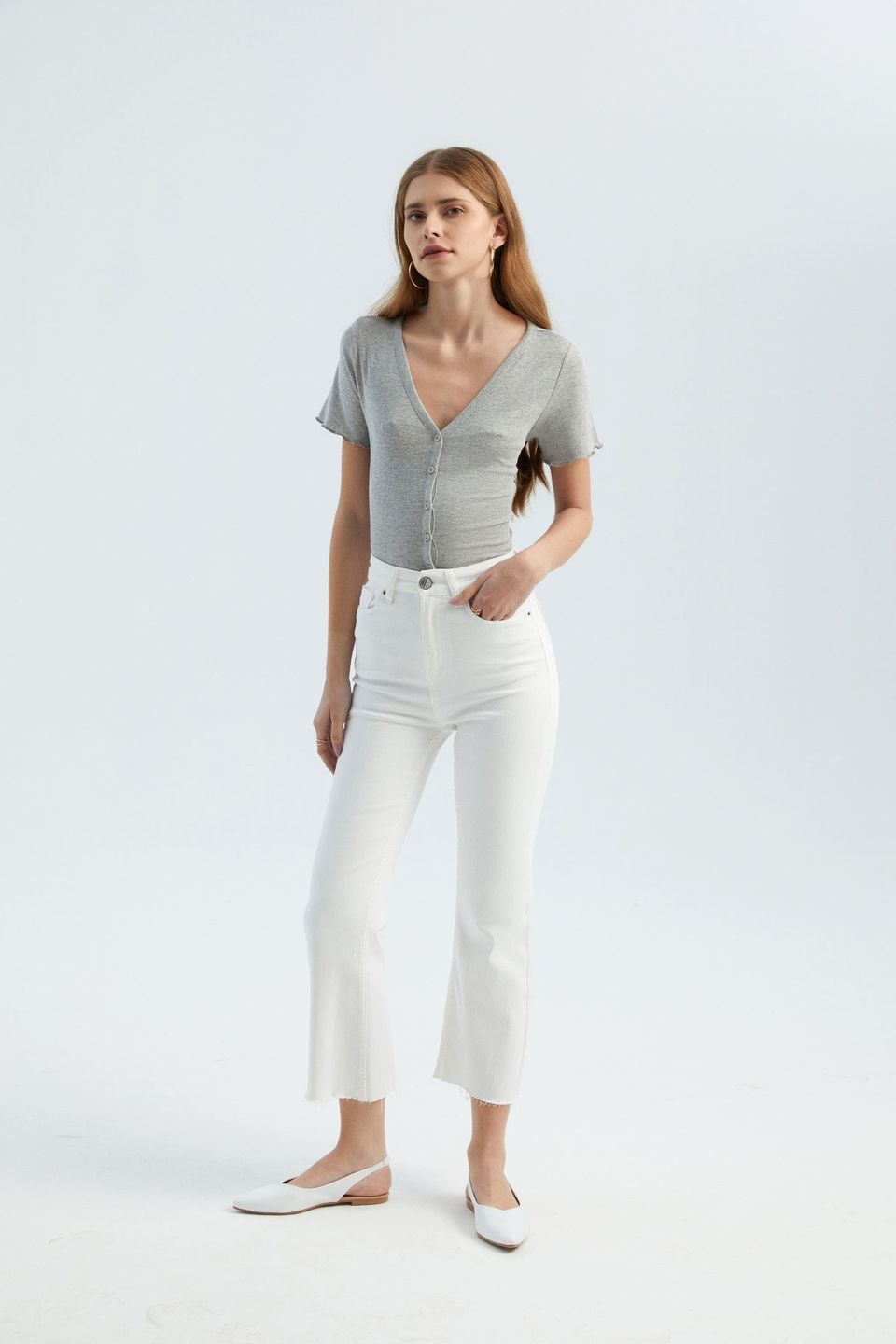 Textured V Neck Short Sleeve Top