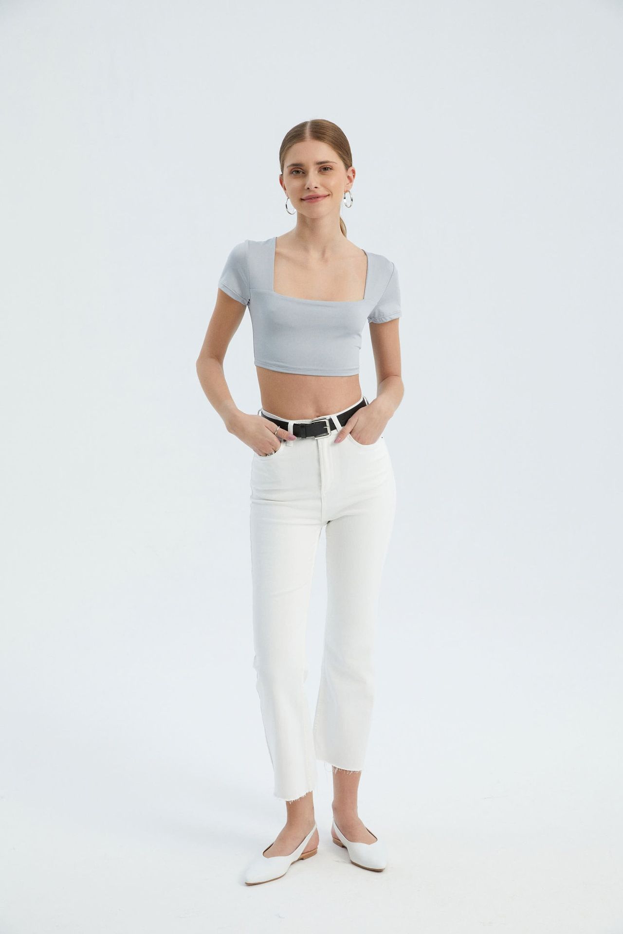 Square Neck Basic Crop Top
