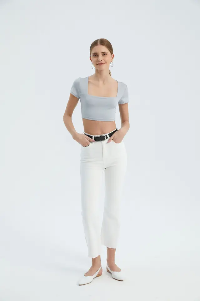 Square Neck Basic Crop Top