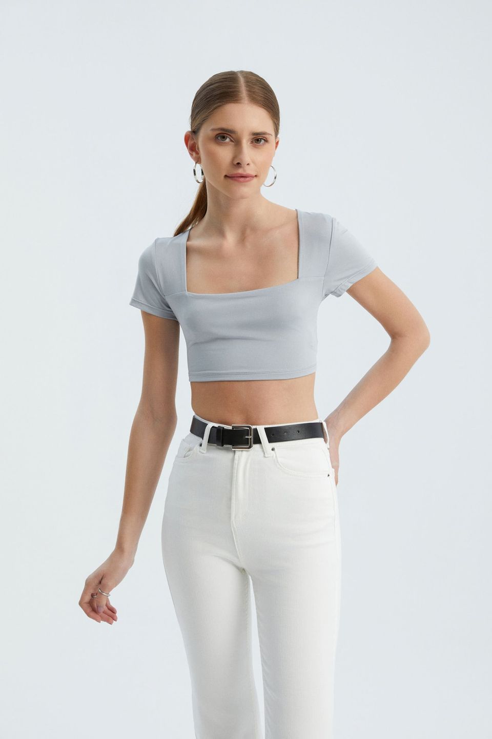 Square Neck Basic Crop Top