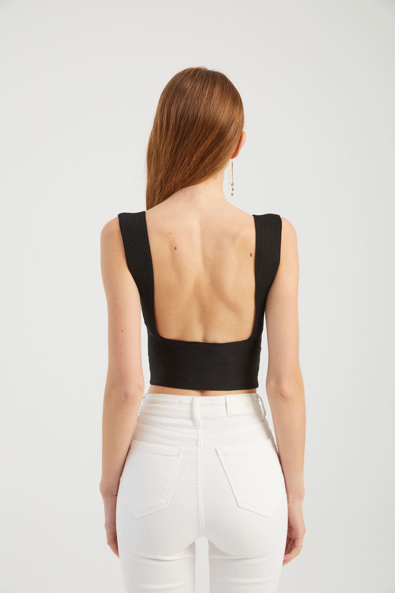 V Neck Knitted Ribbed Crop Top