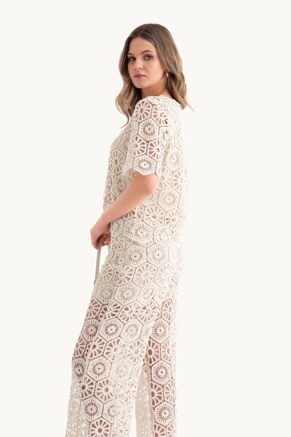 Crochet Round Neck Short Sleeve Blouse 4