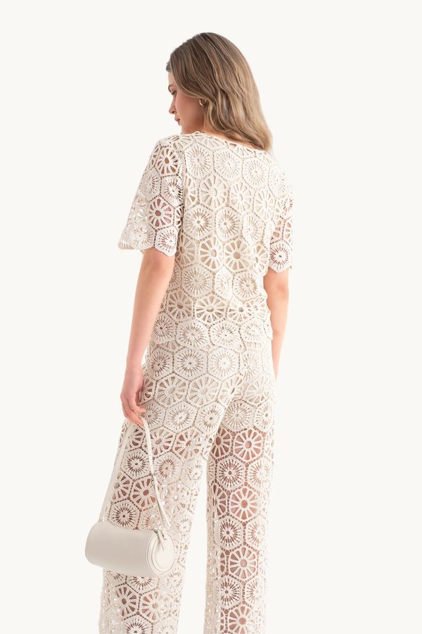 Crochet Round Neck Short Sleeve Blouse 5