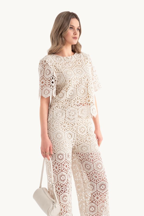 Crochet Round Neck Short Sleeve Blouse 2