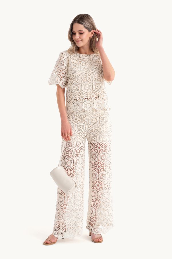 Crochet Round Neck Short Sleeve Blouse 3