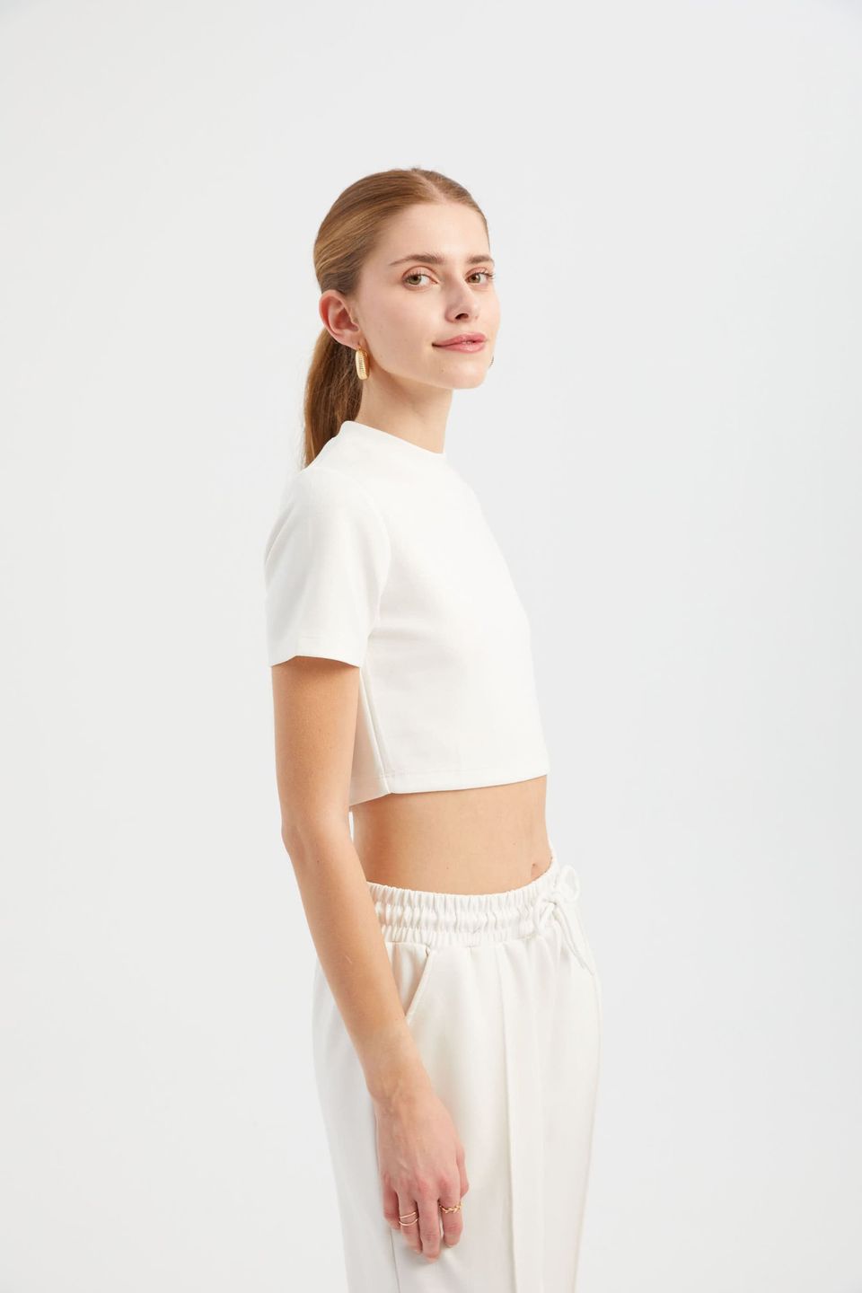 Solid Crew Neck Basic Crop Top