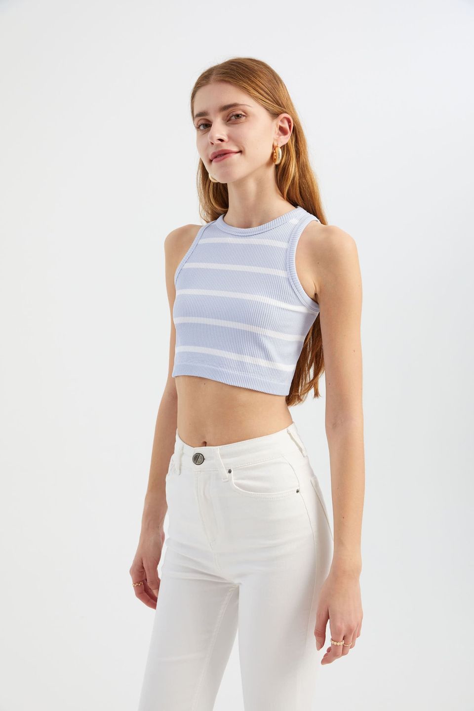 Striped Crew Neck Crop Top
