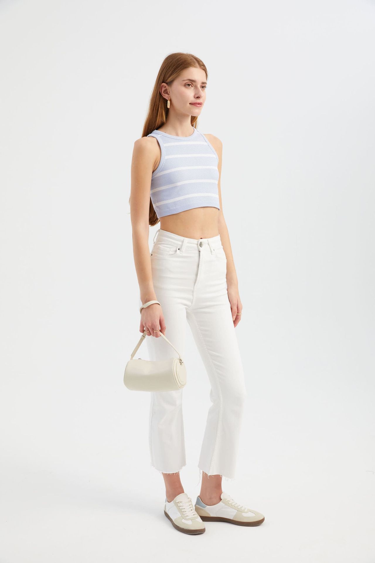 Striped Crew Neck Crop Top