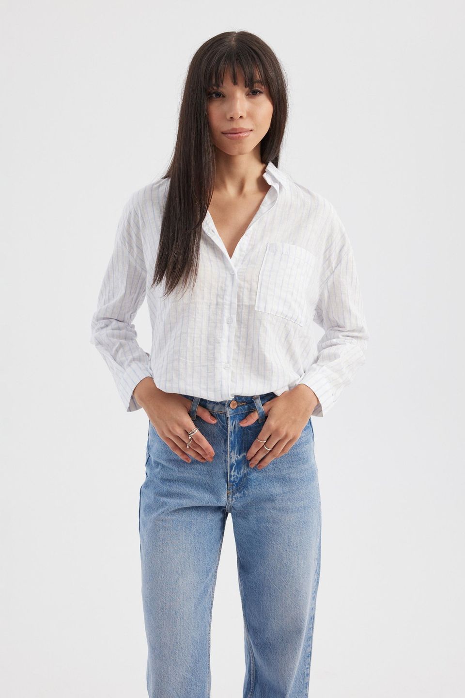 Striped Pocket Tie Back Shirt