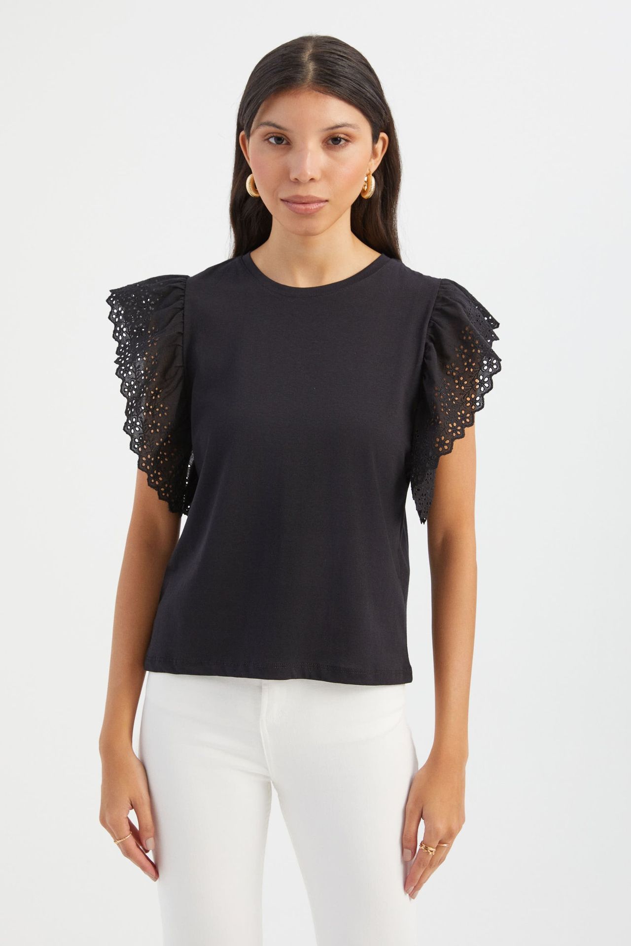 Round Neck Blouse with a Sleeve Detail