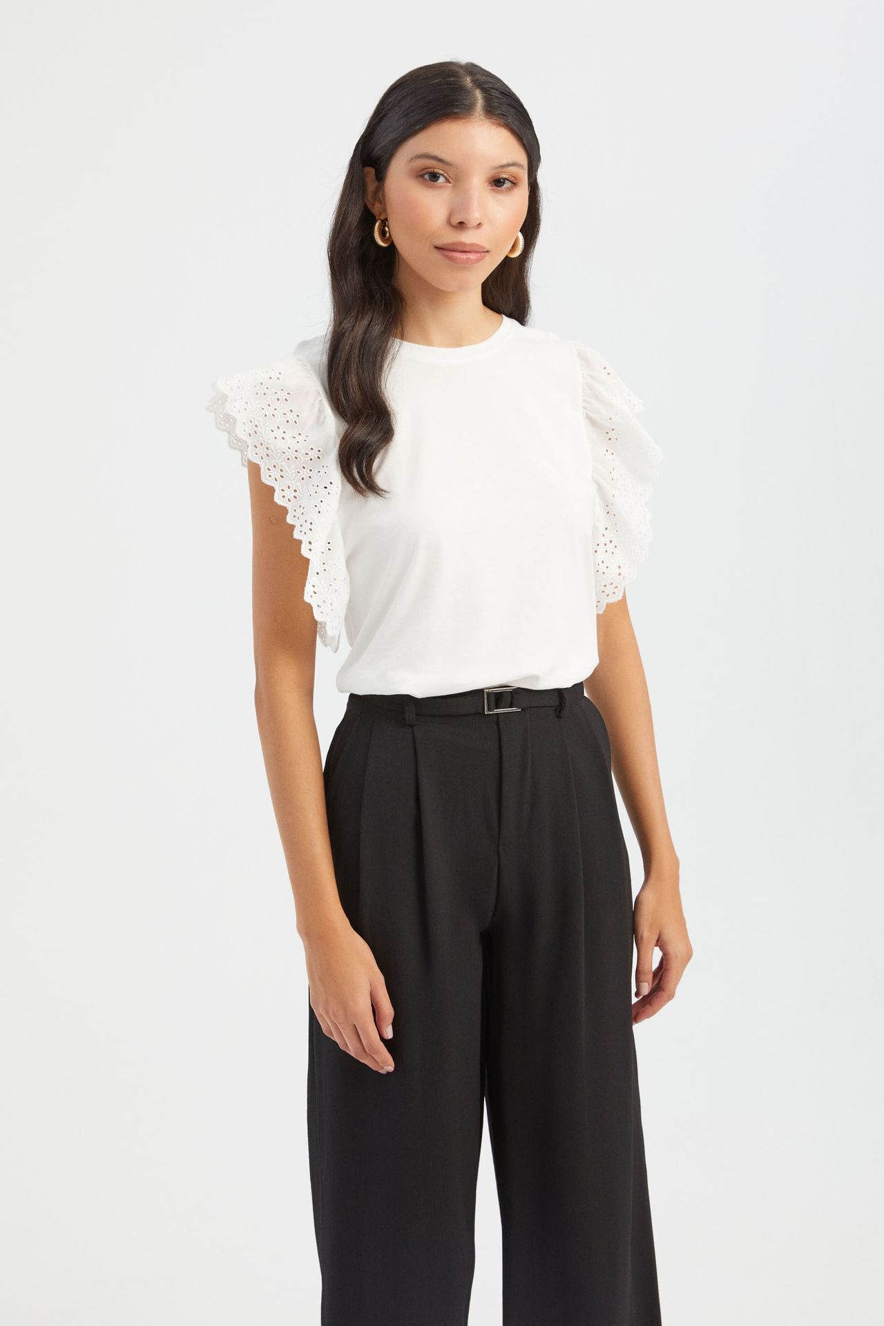 Round Neck Blouse with a Sleeve Detail