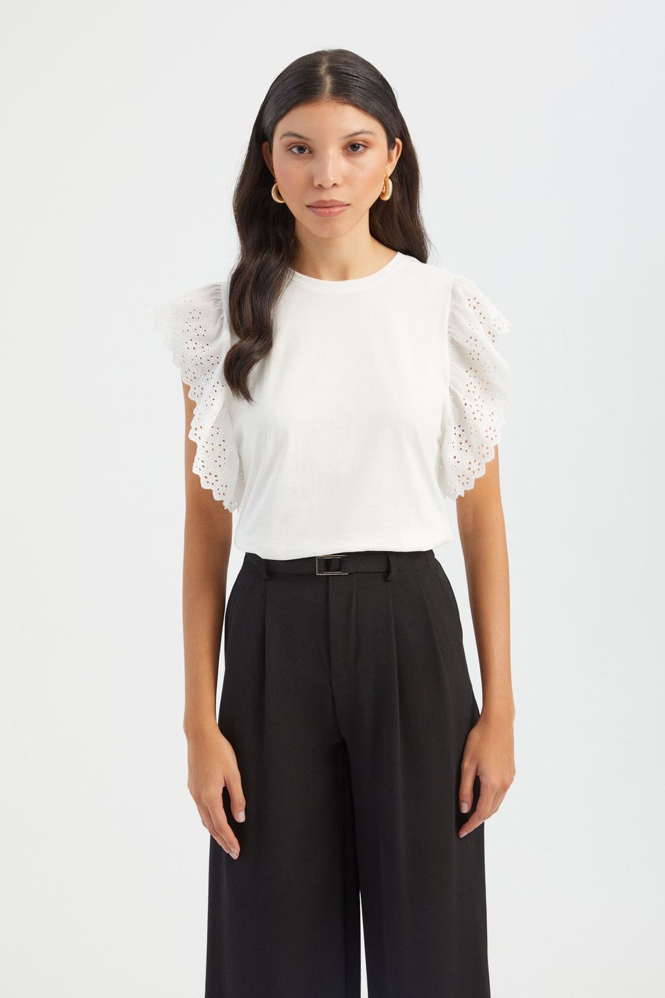 Round Neck Blouse with a Sleeve Detail