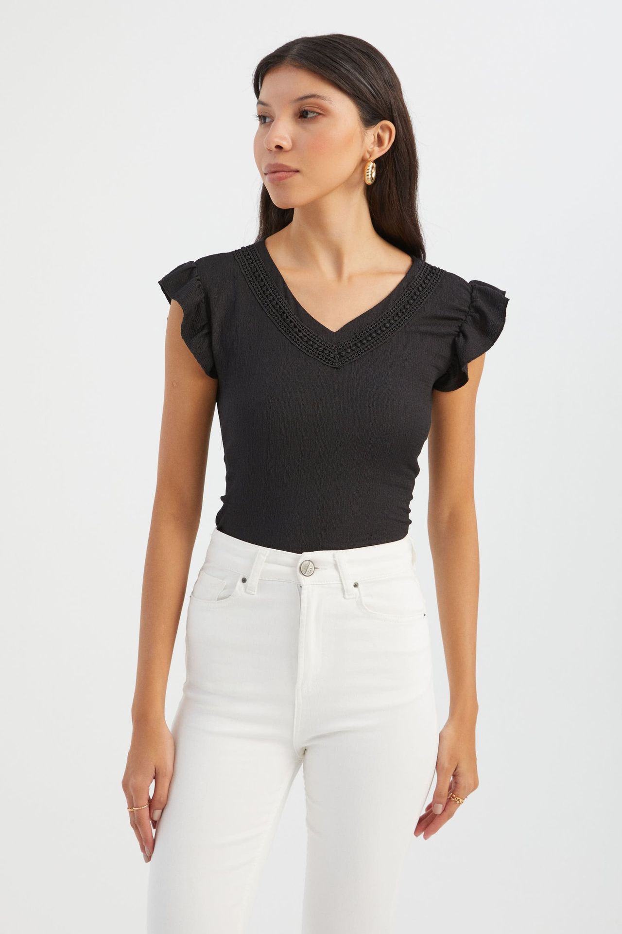 V Neck Short Sleeve Blouse