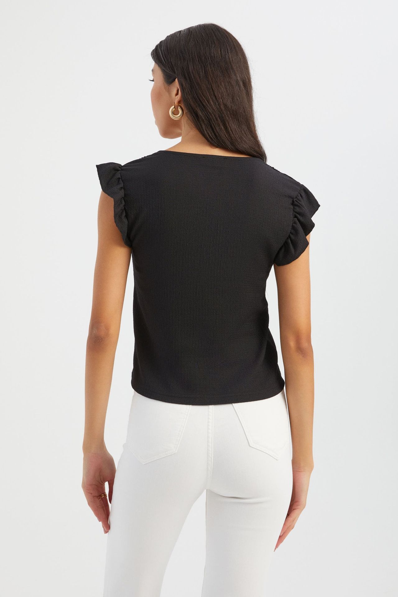 V Neck Short Sleeve Blouse