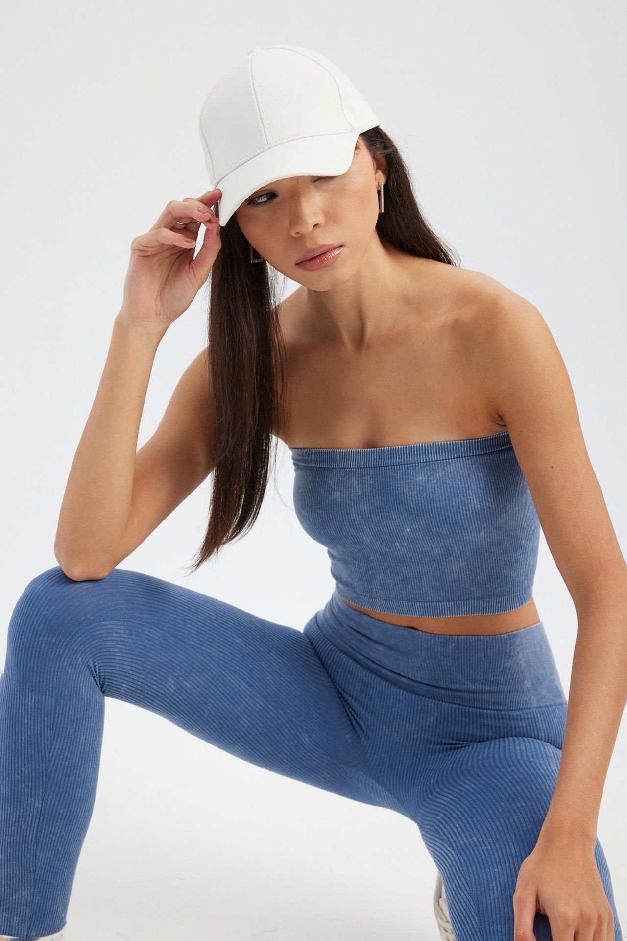 Acid Washed Strapless Ribbed Crop Top