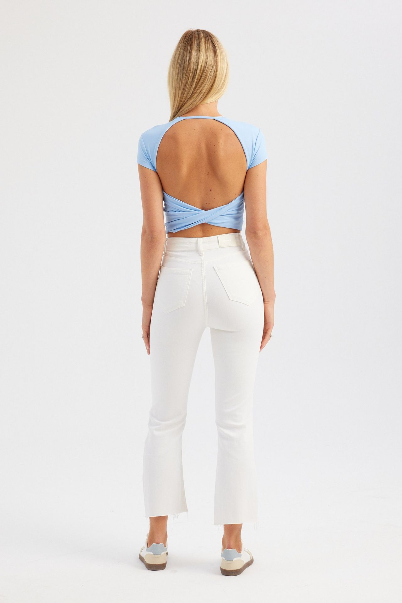 Round Neck Cross Back Short Sleeve Crop Top