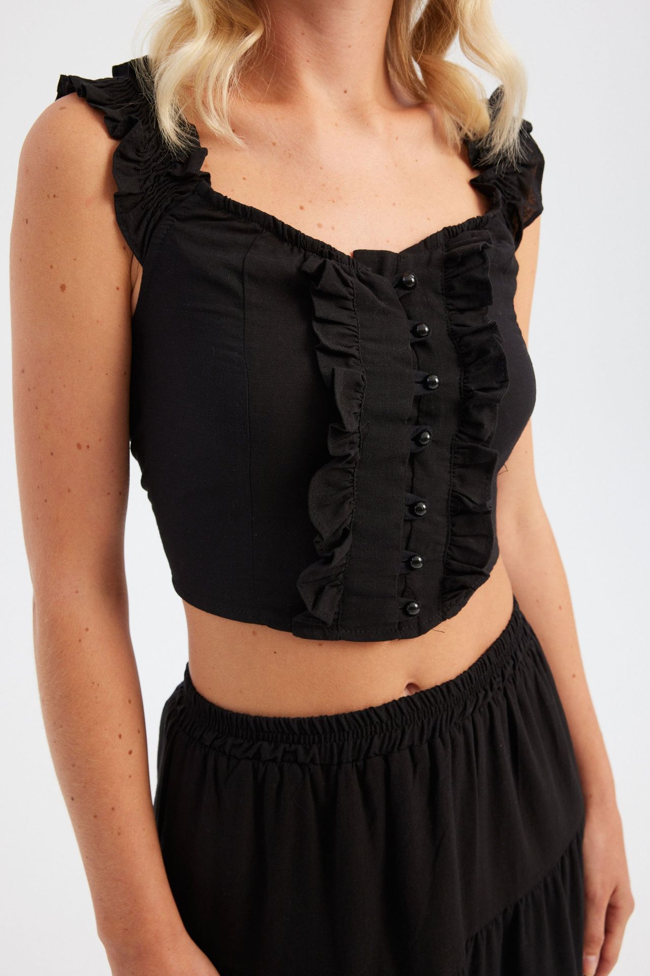 Sweetheart Neck Cotton Ruffled Crop Top