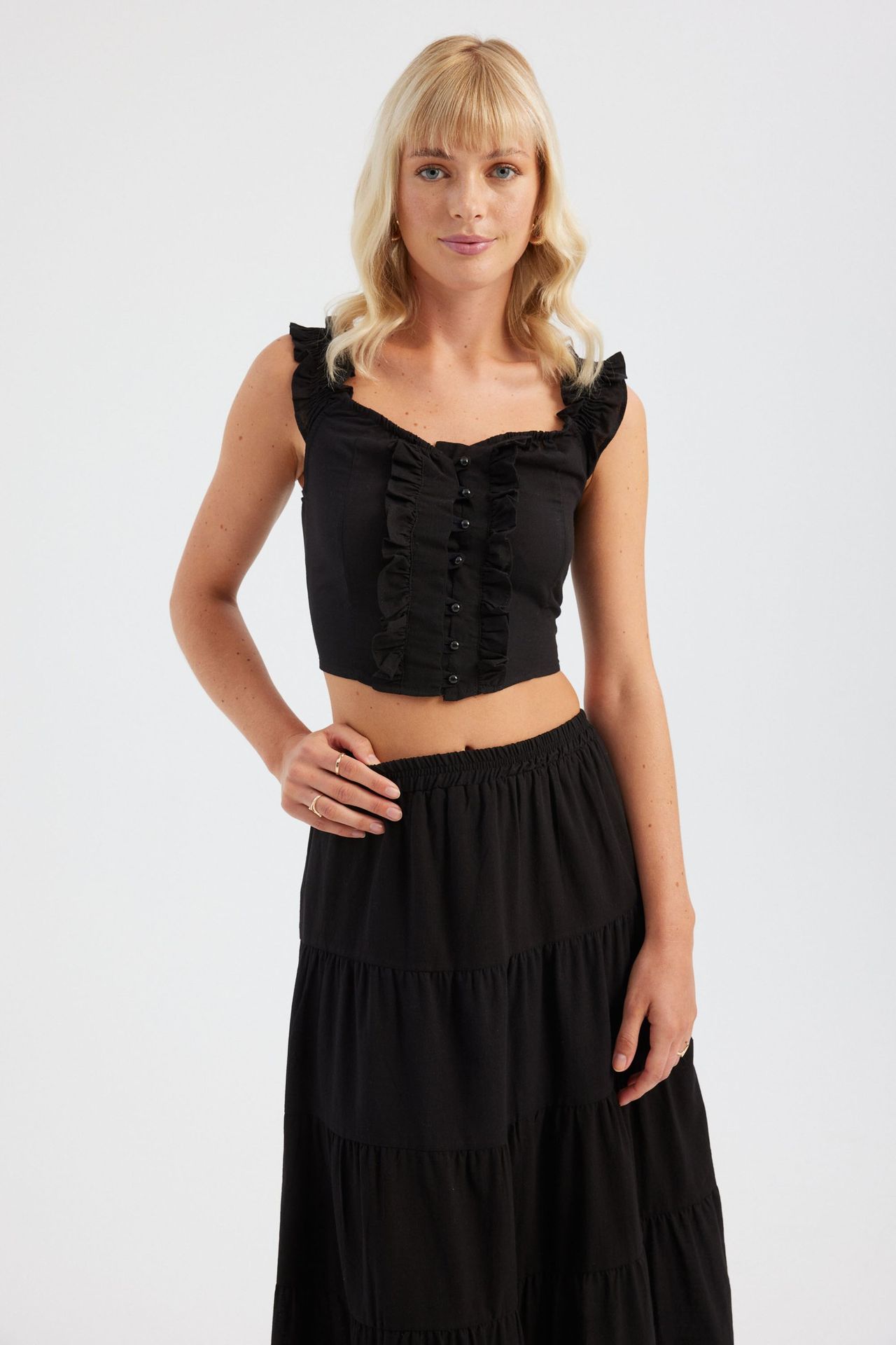 Sweetheart Neck Cotton Ruffled Crop Top