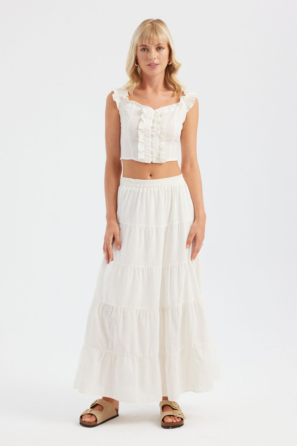 Sweetheart Neck Cotton Ruffled Crop Top