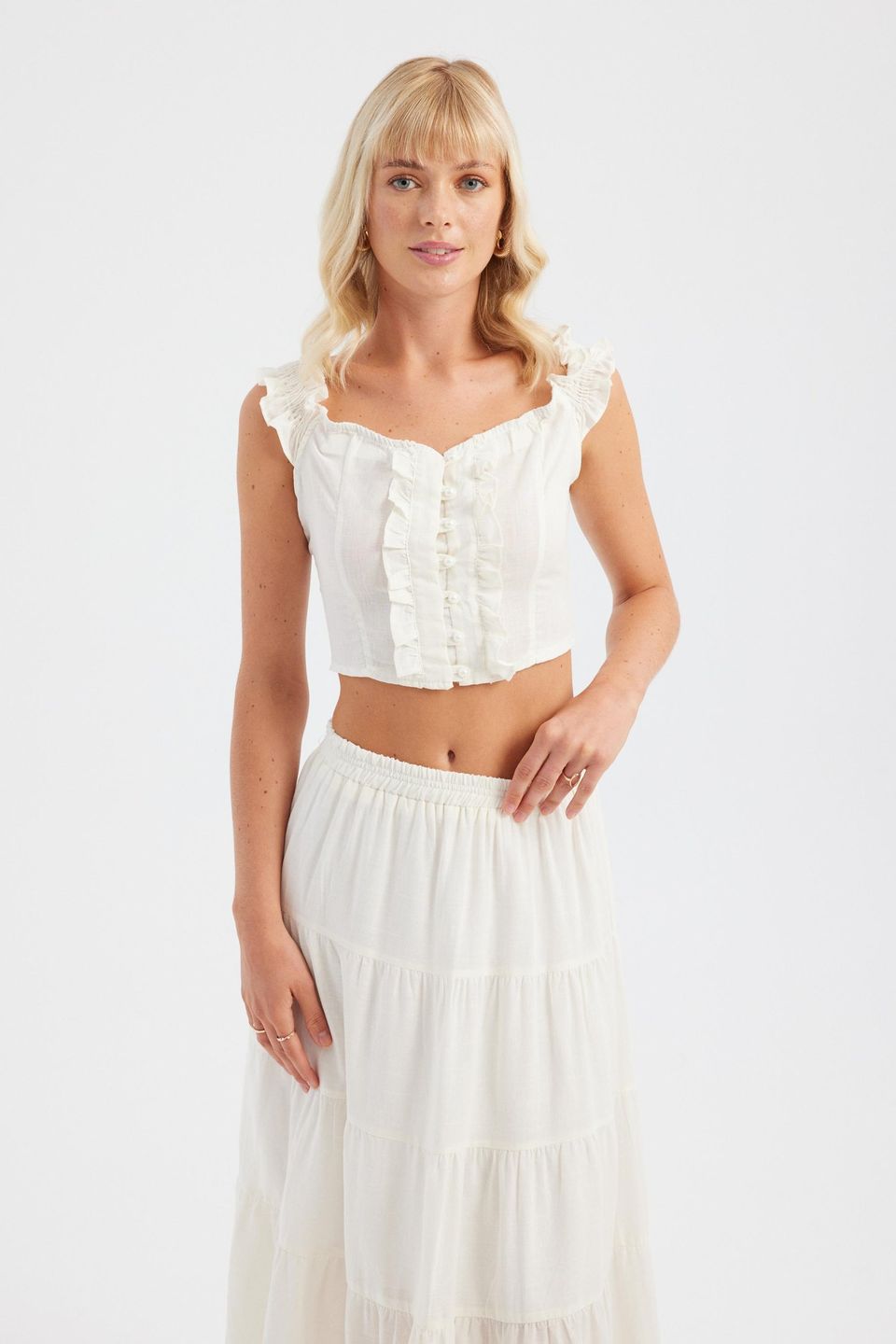 Sweetheart Neck Cotton Ruffled Crop Top