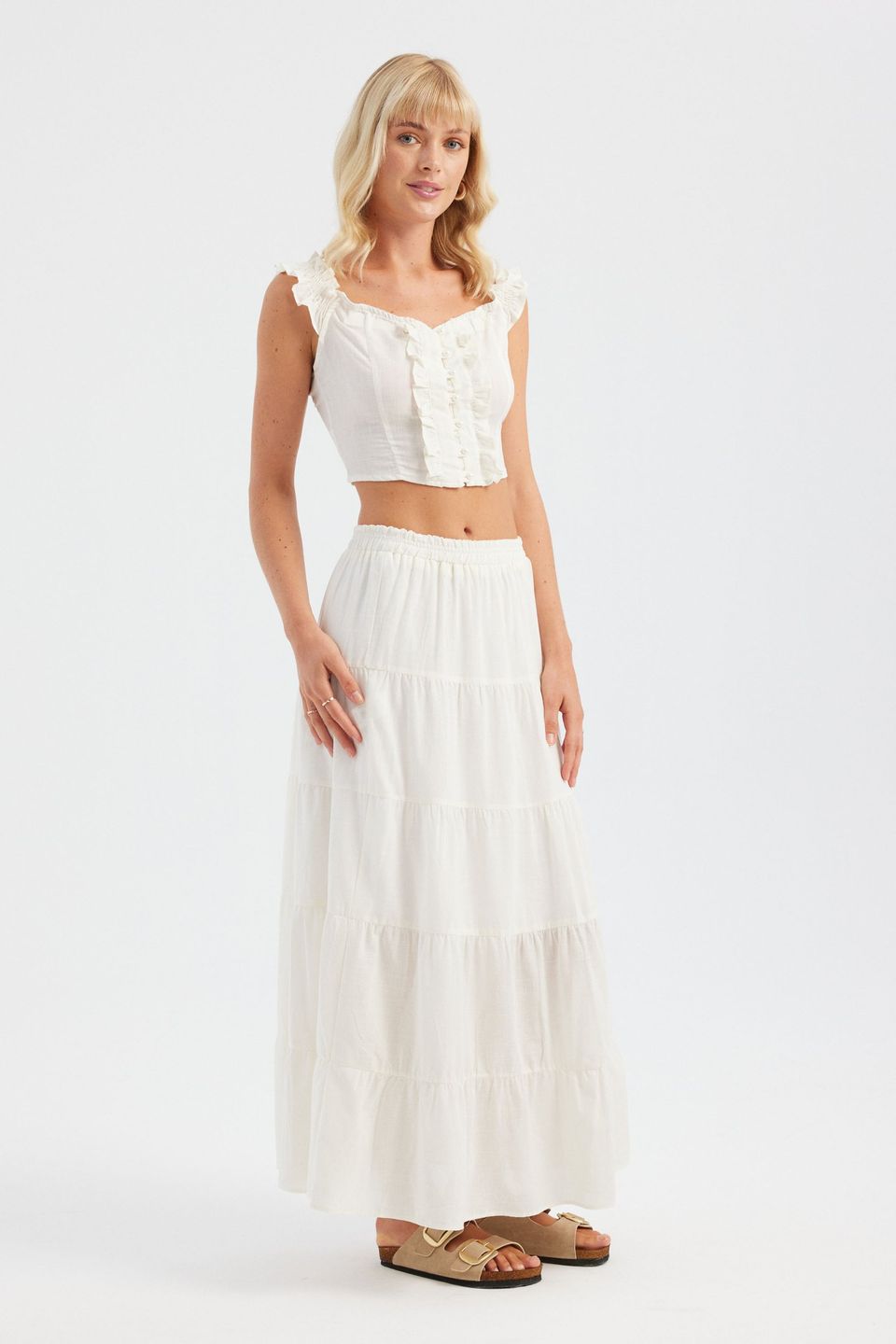 Sweetheart Neck Cotton Ruffled Crop Top