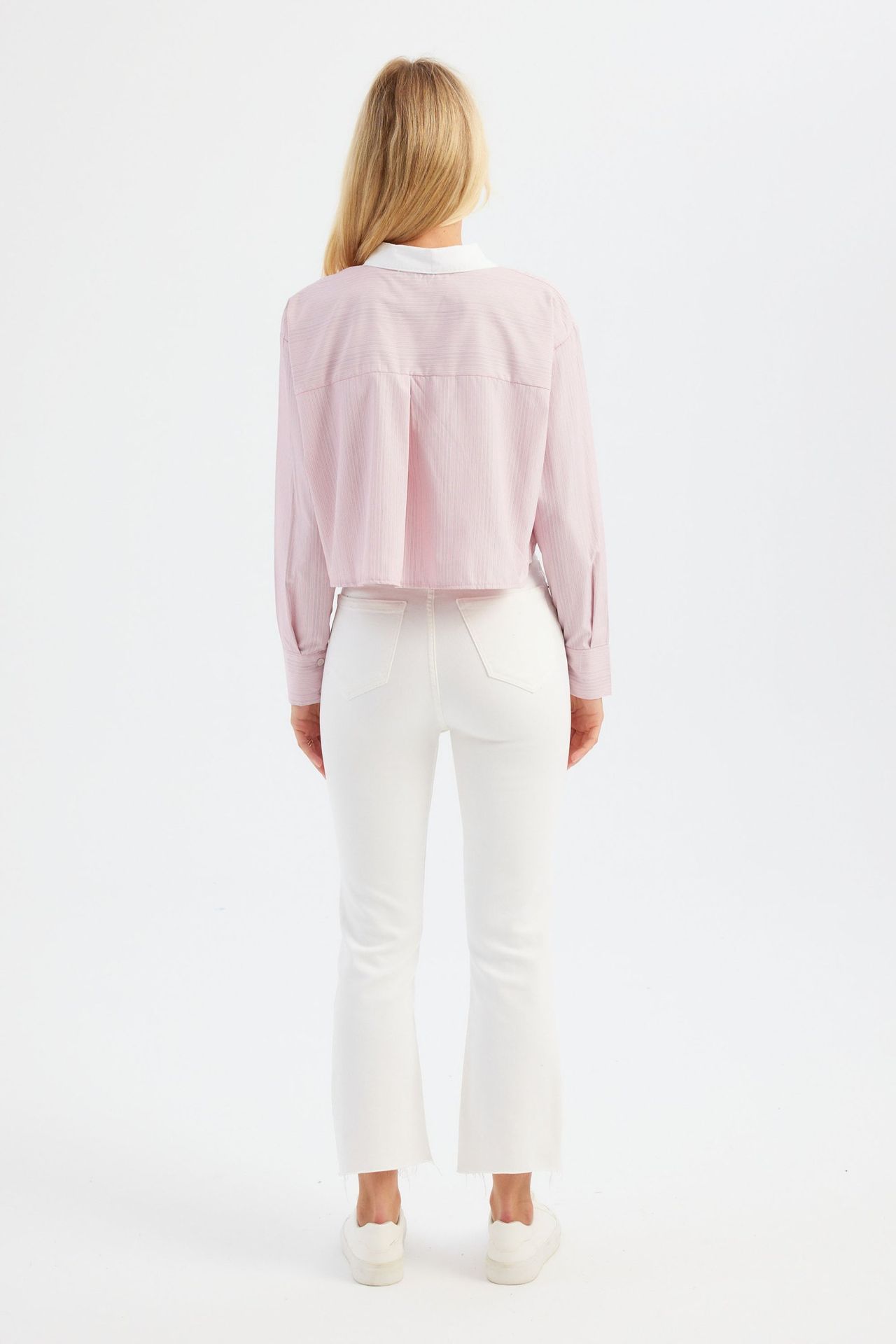 Striped Cotton Pocket Cropped Shirt