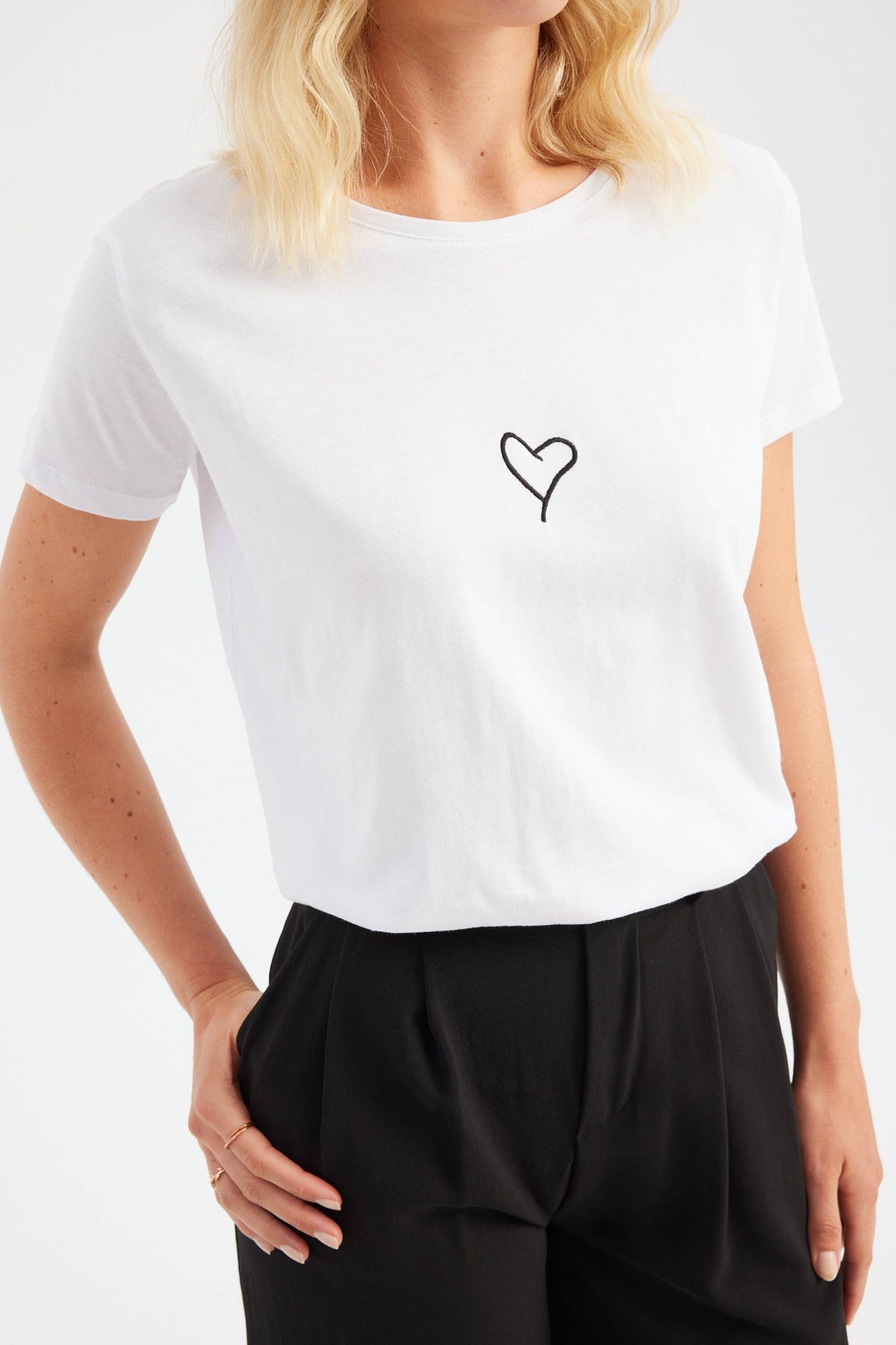 Heart Printed Round Neck Cotton T-Shirt