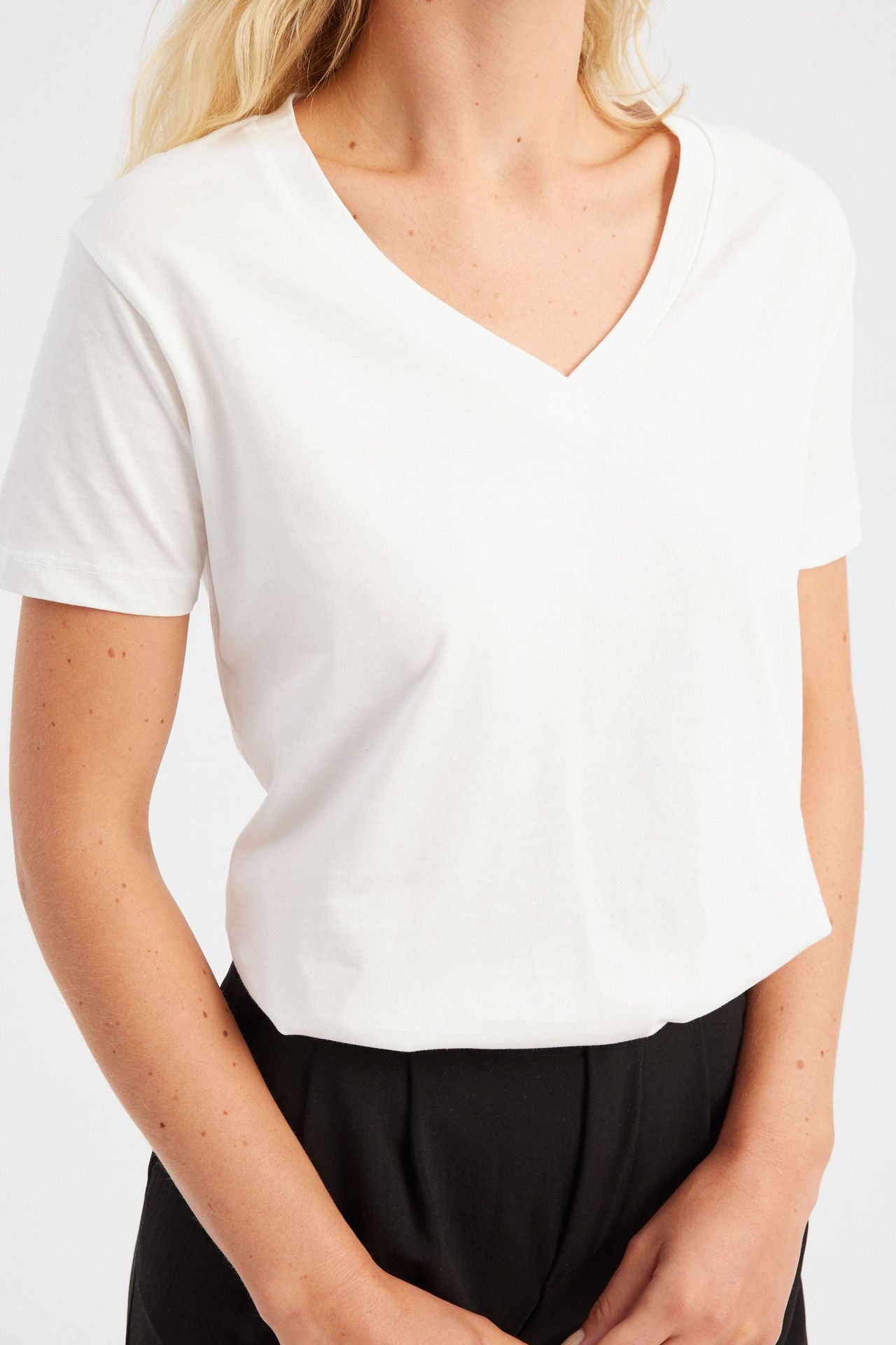 V Neck Cotton Basic T-Shirt