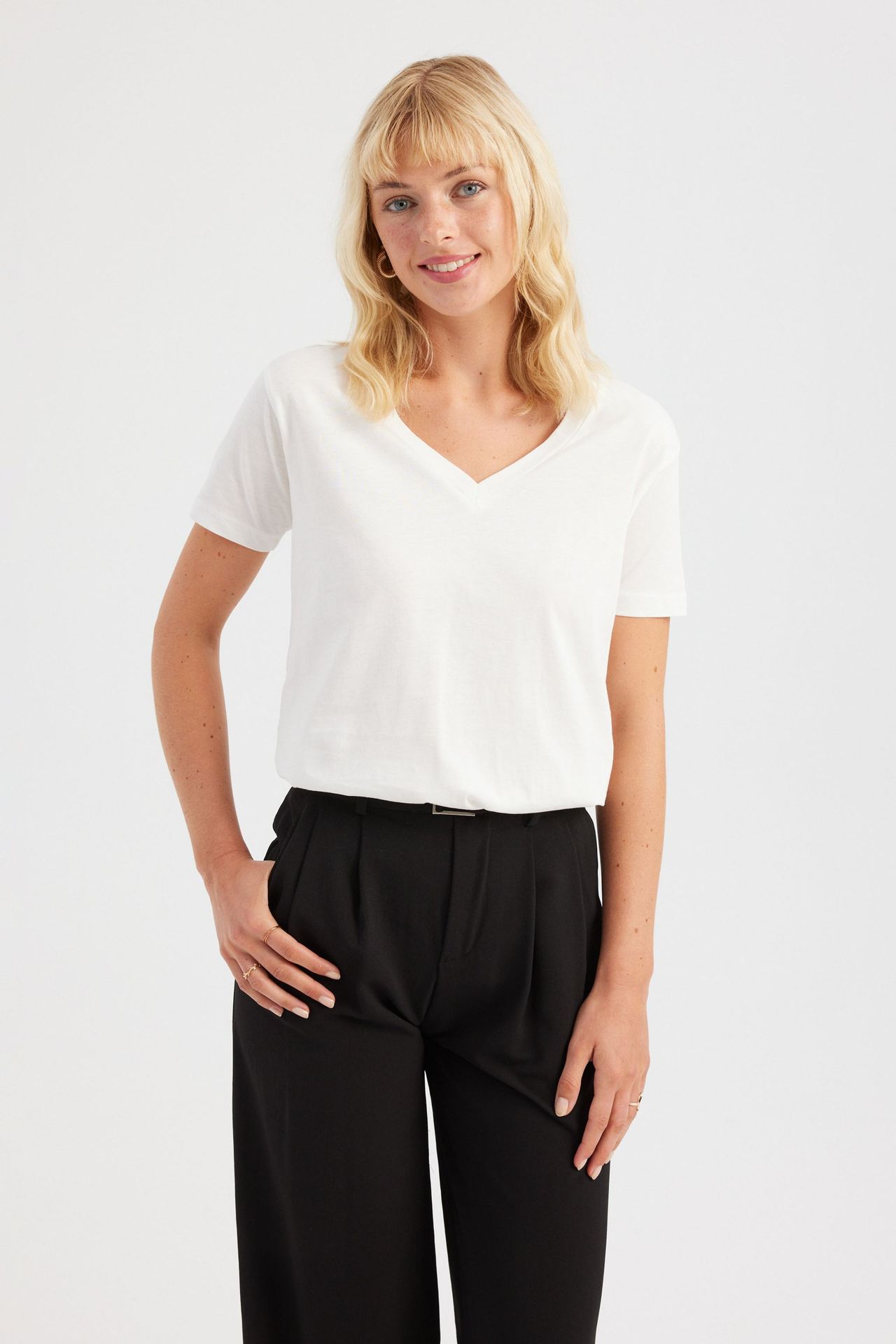 V Neck Cotton Basic T-Shirt