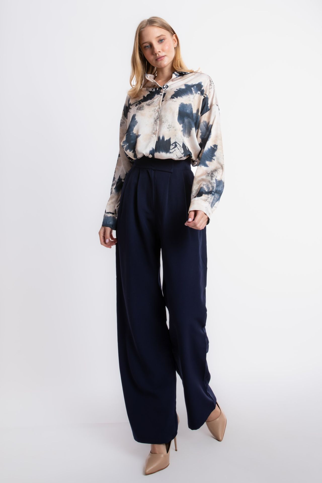 High Waist Pleated Wide Leg Trousers